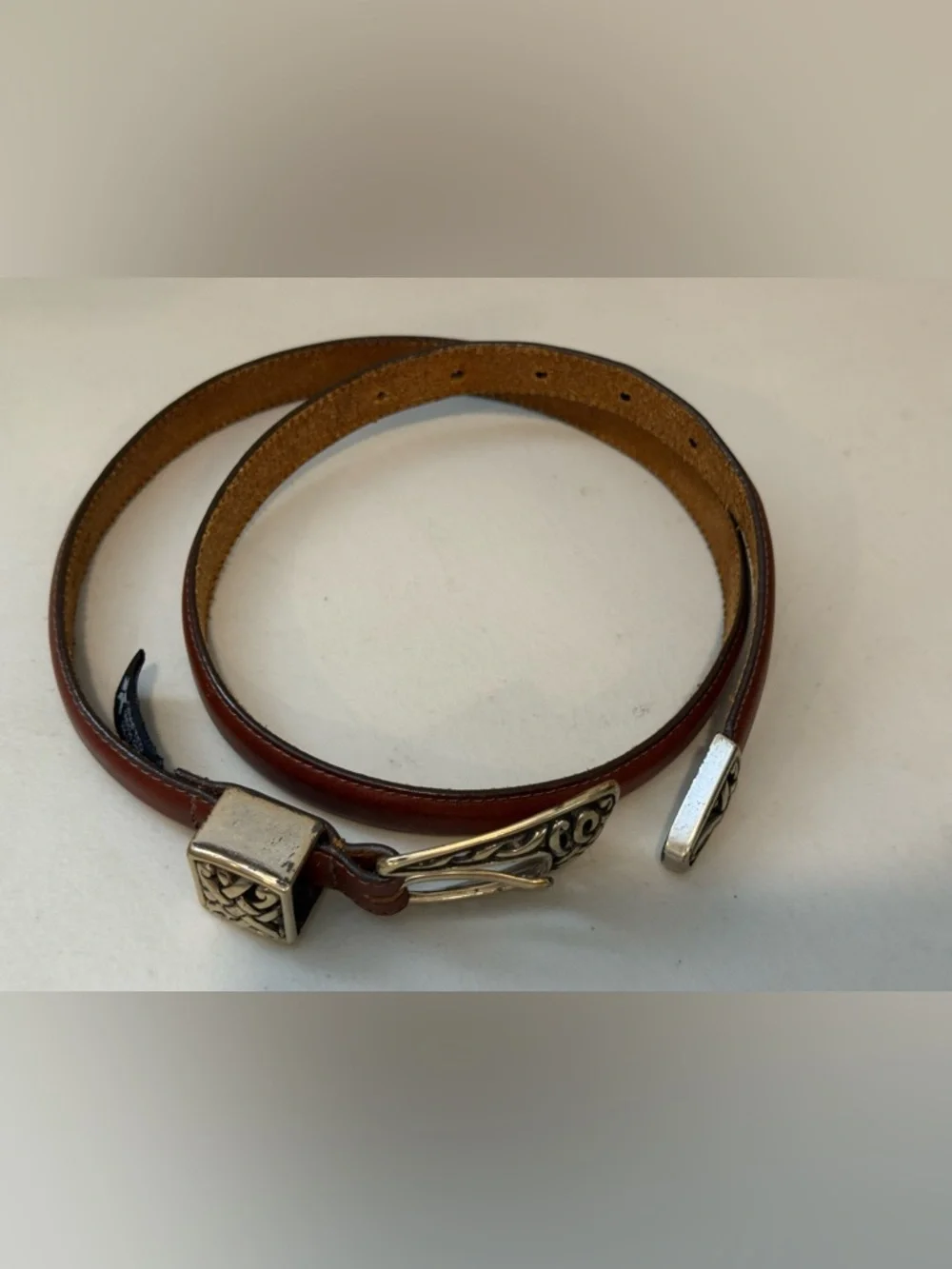 Vintage Brighton Belt Brown‎ Leather Croc Embossed 90s 35”L